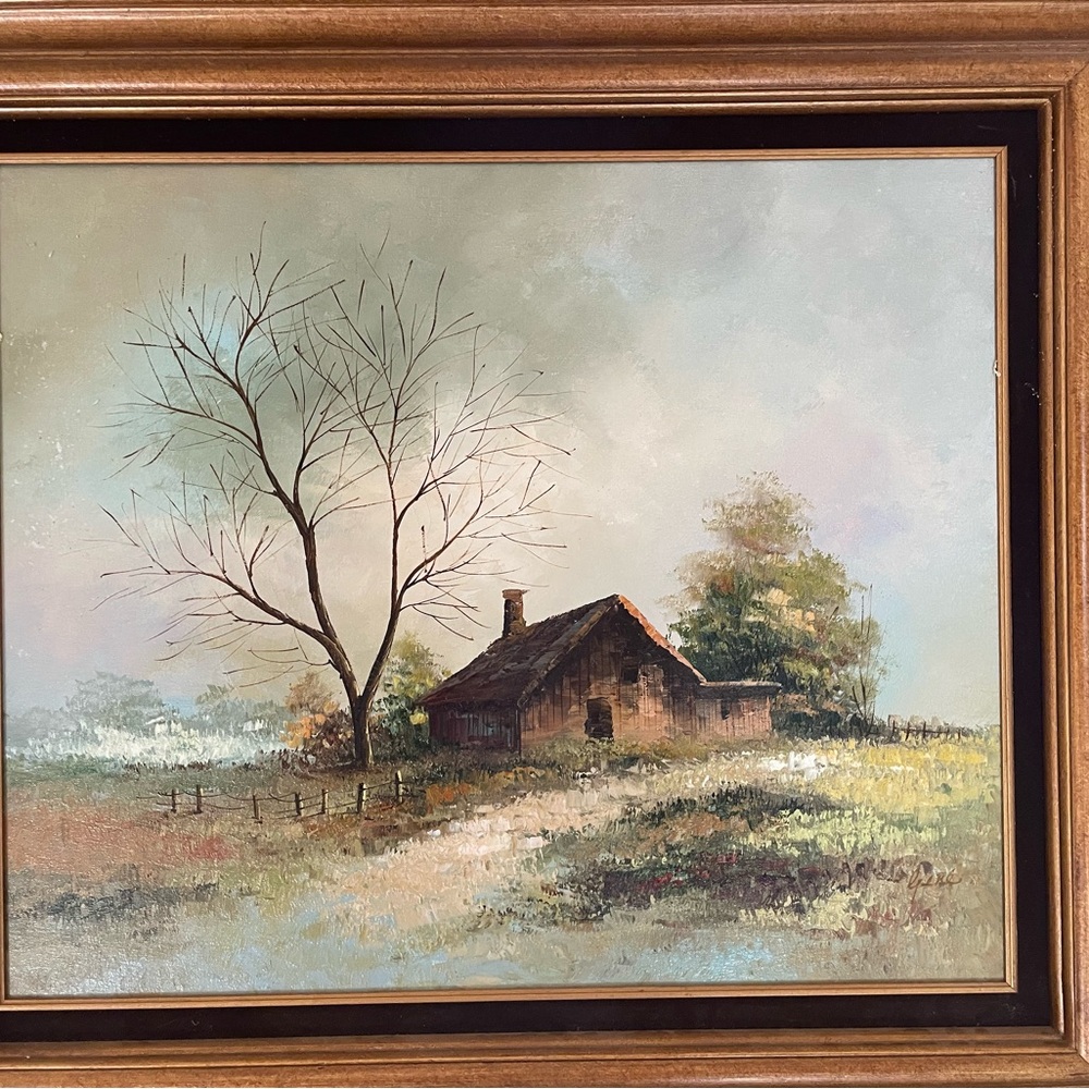 Rustic Landscape Painting with Wooden Frame oil painting